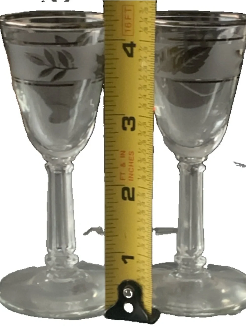 Vintage Libbey Silver Leaf Foliage Cordial Glass Lot of 4 Stemmed Shot Goblet